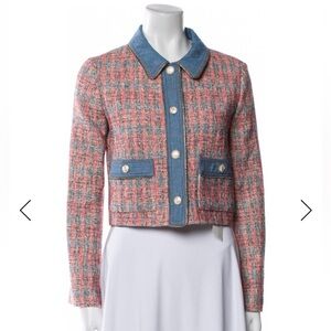 Maje Pink Tweed Jacket Denim Collar Sz38 MSRP:$595 excellent condition